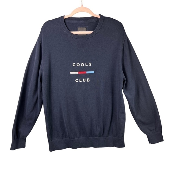 BARNEY COOLS Navy Cools Club Embroidered Knit Sweater Sweatshirt Men's Size L - Picture 1 of 6